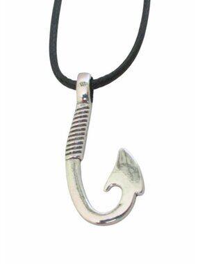 New Fish Hook Pendant Necklace on 18" to 20" Black Cord Unisex Jewelry Gift